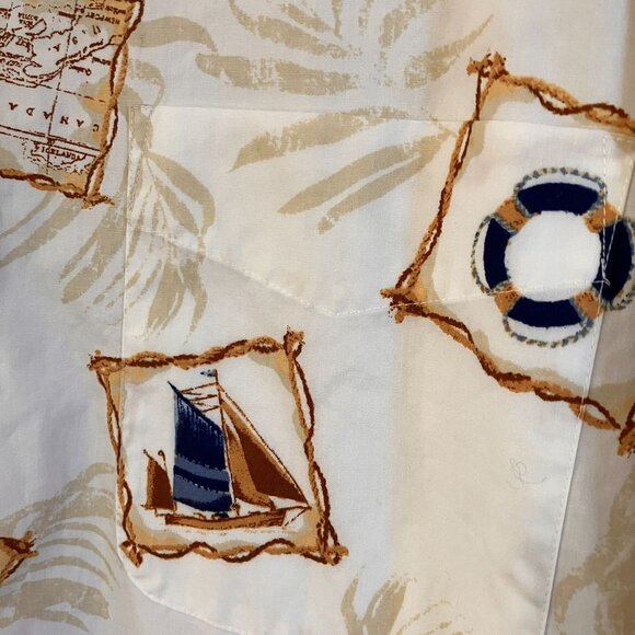 Natural Issue Mens Vintage Hawaiian Sailboat No Wrinkle Shirt Large White SP EXC - Picture 5 of 12